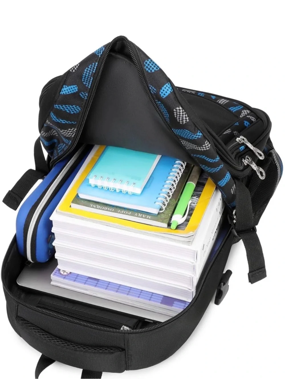 Kids Black & Blue Multi-Pocket Backpack